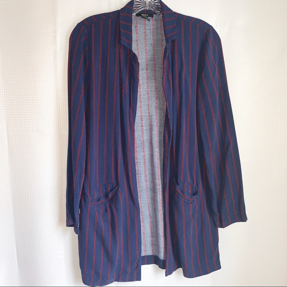 Forever21 Jacket Navy Blue with Red pin stripes  S